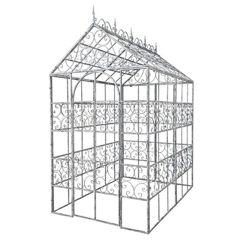 Casa Padrino Luxus Eisen Gew�chshaus Silber 160 x 244 x H. 296 cm - Handgefertigter Gartenpavillon - Luxus Gartenm�bel