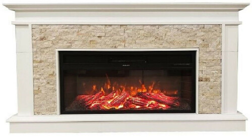 Casa Padrino Luxus Elektrokamin Wei� / Beige / Schwarz 149 x 27 x H. 79 cm - Wohnzimmer Deko Kamin mit Fernbedienung - Wohnzimmer M�bel - Luxus M�bel - Luxus Elektro Kamine