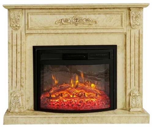 Casa Padrino Barock Elektrokamin Gelb / Schwarz 117 x 31 x H. 94 cm - Wohnzimmer Deko Kamin mit Fernbedienung - Wohnzimmer M�bel im Barockstil - Barock M�bel - Barock Elektro Kamine