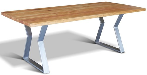 Casa Padrino Luxus Massivholz Esstisch mit rustikaler Eichenholz Tischplatte und Edelstahlbeinen - Verschiedene Farben & Gr��en - Esszimmer Tisch - K�chentisch - Esszimmerm�bel