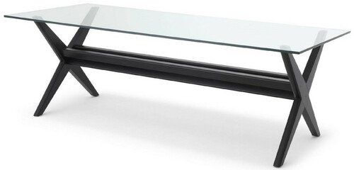 Casa Padrino Luxus Esstisch Schwarz 230 x 100 x H. 77 cm - Massivholz K�chentisch mit Glasplatte - Rechteckiger Esszimmertisch - Luxus Esszimmer M�bel