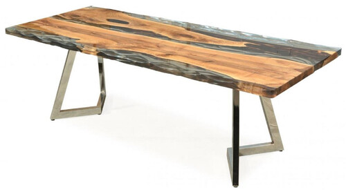 Casa Padrino Luxus Esstisch Braun / Silber 230 x 100 x H. 76 cm - Rechteckiger K�chentisch mit Epoxiharz - Esszimmer M�bel - Epoxiharz M�bel - Luxus M�bel