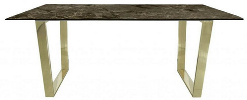 Casa Padrino Luxus Esstisch Braun / Gold 180 x 90 x H. 75 cm - Rechteckiger Esszimmertisch mit synthetischer Marmorplatte und Stahlbeinen - Esszimmer M�bel