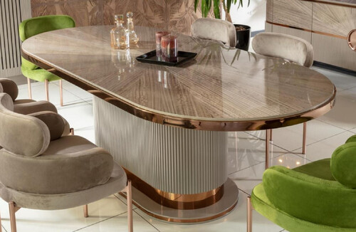 Casa Padrino Luxus Esstisch Grau / Kupfer 220 x 105 x H. 75 cm - Ovaler K�chentisch - Esszimmer M�bel - K�chen M�bel - Luxus M�bel - Luxus Einrichtung