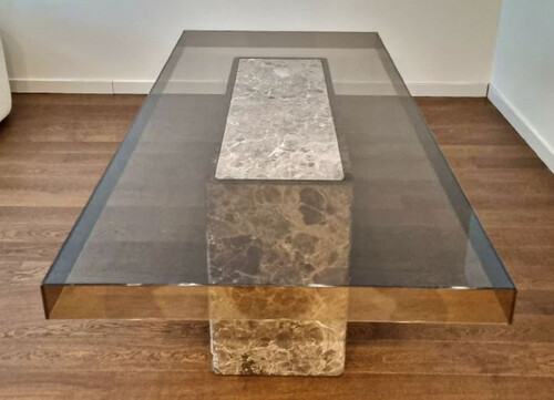 Casa Padrino Luxus Esstisch Grau 200 x 100 x H. 75 cm - Marmor K�chentisch mit Glas Tischplatte - Esszimmer M�bel - Marmor M�bel - Luxus M�bel