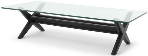 Casa Padrino Luxus Couchtisch Schwarz 160 x 80 x H. 40,5 cm - Rechteckiger Massivholz Wohnzimmertisch mit Glasplatte - Luxus Wohnzimmer M�bel