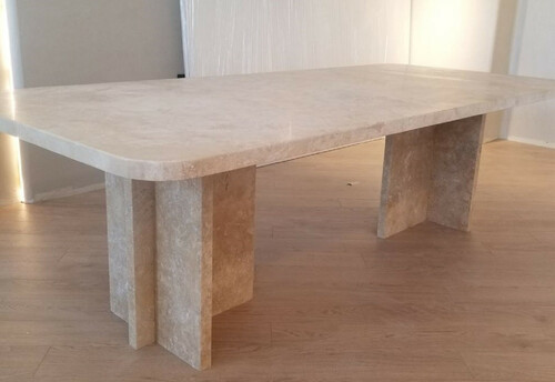 Casa Padrino Luxus Esstisch Beige 230 x 100 x H. 75 cm - Moderner K�chentisch aus hochwertigem Travertin Marmor - Luxus Esszimmer M�bel