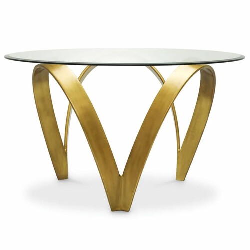 Casa Padrino Luxus Aluminium Esstisch mit Glasplatte Vintage Messing 130 cm