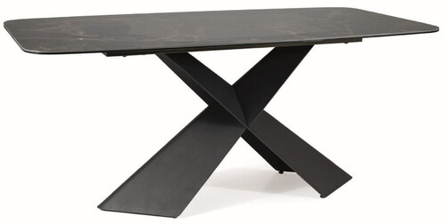 Casa Padrino Luxus Esstisch mit geh�rteter Glaskeramik Tischplatte Schwarz-Braun / Matt Schwarz 180 x 95 x H. 76 cm - Luxus K�chentisch - Esszimmer M�bel - Luxus M�bel