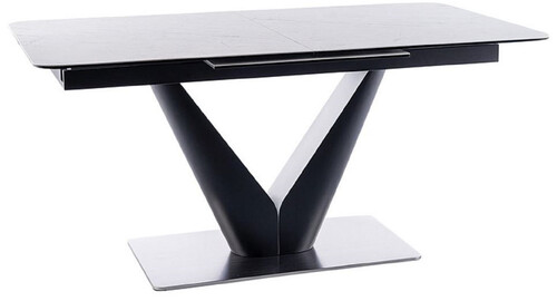 Casa Padrino Luxus Esstisch mit geh�rteter Glaskeramik Tischplatte in Marmoroptik Wei� / Matt Schwarz / Silber 160-220 x 90 x H. 76 cm - Ausziehbarer K�chentisch - Esszimmer M�bel - Luxus M�bel