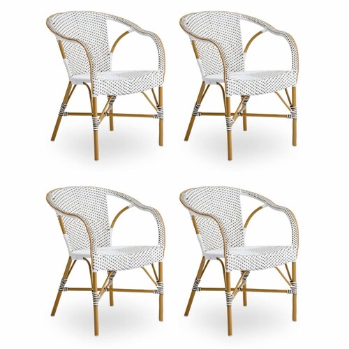 Casa Padrino Luxus Garten Stuhl 4er Set mit Armlehnen Wei� / Braun / Beige - Outdoor M�bel
