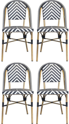 Casa Padrino Luxus Esszimmer Stuhl 4er Set Wei� / Schwarz / Beige 49 x 46 x H. 91 cm - Luxus Rattan Garten St�hle - Esszimmer M�bel - Garten M�bel - Rattan M�bel - Luxus M�bel