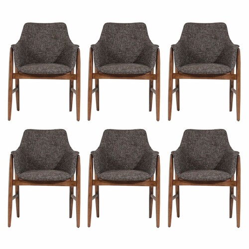 Casa Padrino Luxus Esszimmer Stuhl 6er Set mit Armlehnen Schwarz / Braun H. 86 cm