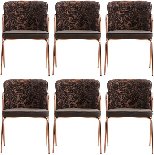 Casa Padrino Luxus Esszimmer Stuhl 6er Set mit Armlehnen Grau / Braun / Schwarz / Kupfer