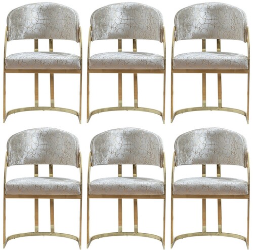 Casa Padrino Luxus Esszimmer Stuhl 6er Set mit Armlehnen Silber / Gold H. 88 cm
