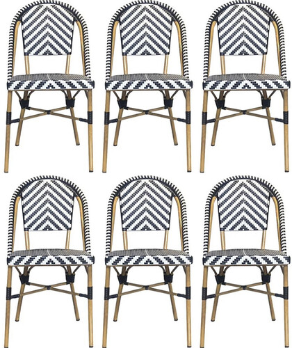 Casa Padrino Luxus Esszimmer Stuhl 6er Set Wei� / Schwarz / Beige 49 x 46 x H. 91 cm - Luxus Rattan Garten St�hle - Esszimmer M�bel - Garten M�bel - Rattan M�bel - Luxus M�bel