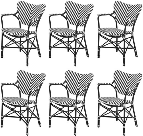 Casa Padrino Luxus Esszimmer Stuhl 6er Set mit Armlehnen Wei� / Schwarz 63 x 54 x H. 87 cm - Luxus Rattan Garten St�hle - Esszimmer M�bel - Garten M�bel - Rattan M�bel - Luxus M�bel