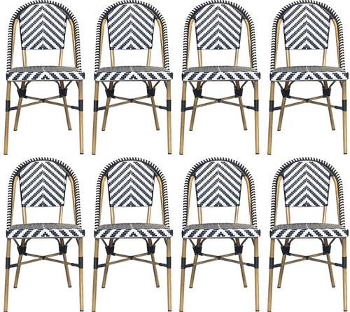 Casa Padrino Luxus Esszimmer Stuhl 8er Set Wei� / Schwarz / Beige 49 x 46 x H. 91 cm - Luxus Rattan Garten St�hle - Esszimmer M�bel - Garten M�bel - Rattan M�bel - Luxus M�bel