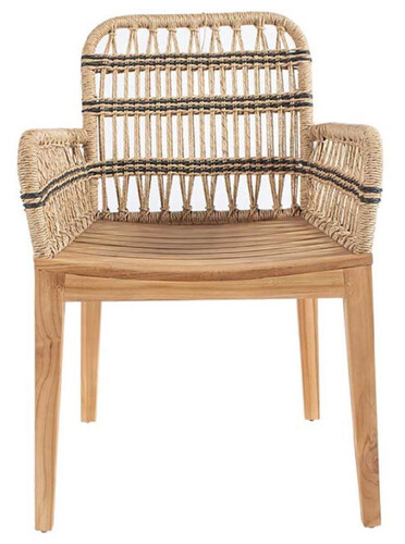 Casa Padrino Luxus Esszimmer Stuhl mit Armlehnen Naturfarben / Schwarz 60 x 50 x H. 85 cm - Luxus Massivholz Garten Stuhl mit edlem Rattangeflecht - Luxus Esszimmer M�bel - Garten Rattan M�bel