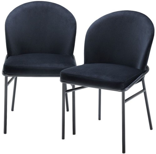 Casa Padrino Luxus Esszimmerst�hle Schwarz 49 x 56 x H. 82 cm - K�chenst�hle mit edlem Samtstoff - Esszimmer Set