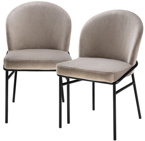 Casa Padrino Luxus Esszimmerst�hle Greige / Schwarz 49 x 56 x H. 82 cm - K�chenst�hle mit edlem Samtstoff - Esszimmer Set