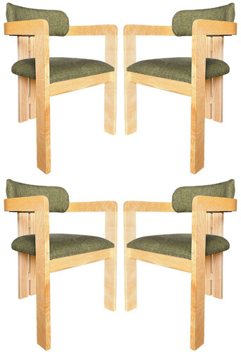 Casa Padrino Luxus Esszimmerstuhl 4er Set mit Armlehnen Gr�n / Naturfarben 56 x 54 x H. 82 cm - Esszimmer M�bel - Restaurant M�bel - Massivholz M�bel - Luxus M�bel