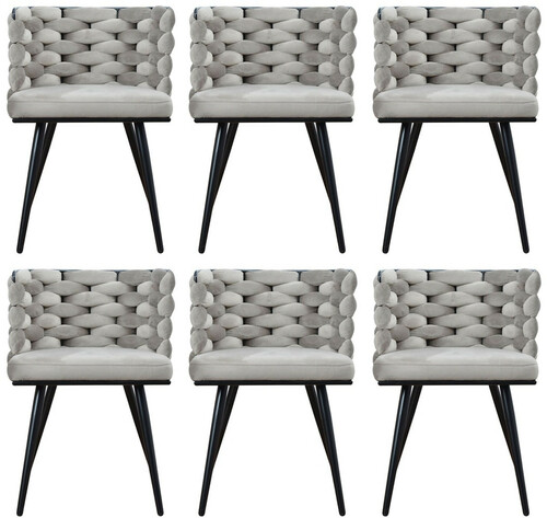 Casa Padrino Luxus Esszimmerstuhl 6er Set Grau / Schwarz 53 x 46 x H. 75 cm - Luxus K�chen St�hle - Esszimmer M�bel - K�chen M�bel - Luxus M�bel - Luxus Einrichtung - Esszimmer Einrichtung