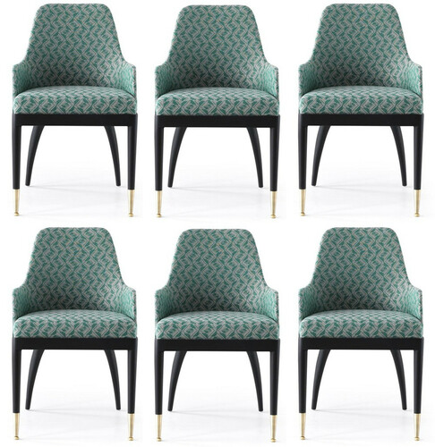 Casa Padrino Luxus Esszimmerstuhl 6er Set mit Armlehnen Gr�n Muster / Schwarz / Messing 55 x 59 x H. 88 cm - Esszimmer M�bel - Restaurant M�bel - Esszimmer Einrichtung - Luxus M�bel