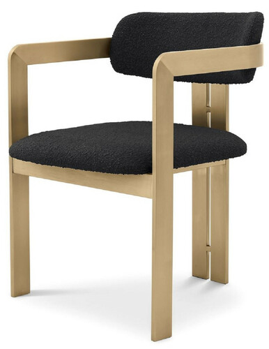 Casa Padrino Luxus Esszimmerstuhl Schwarz / Messingfarben 57,5 x 58 x H. 79 cm - Edler K�chenstuhl mit Armlehnen - Luxus Esszimmer M�bel