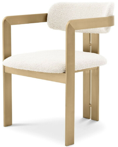 Casa Padrino Luxus Esszimmerstuhl Creme / Messingfarben 57,5 x 58 x H. 79 cm - Edler K�chenstuhl mit Armlehnen - Luxus Esszimmer M�bel