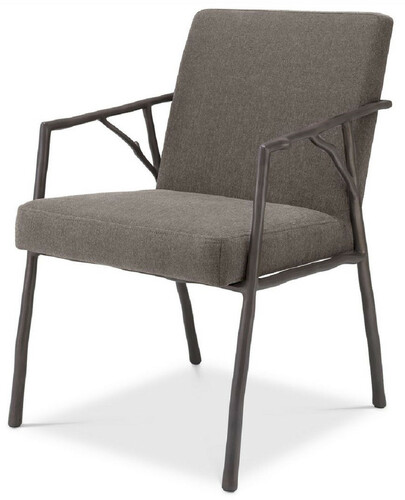 Casa Padrino Luxus Esszimmerstuhl Graubraun / Bronze 56 x 61 x H. 83 cm - Edler K�chenstuhl mit Armlehnen - Luxus Esszimmer M�bel