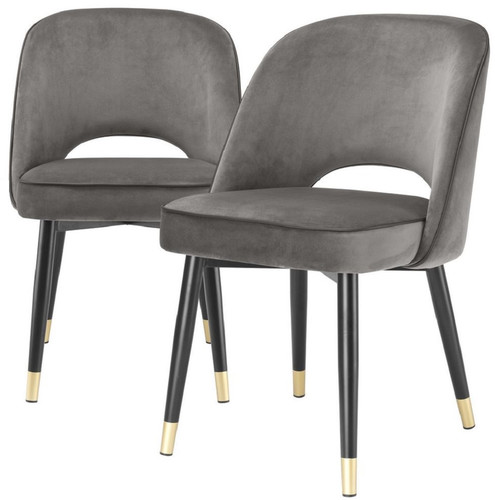 Casa Padrino Luxus Esszimmerstuhl Set Grau / Schwarz / Messing 53 x 56 x H. 84 cm - Esszimmerst�hle mit edlem Samtstoff - Esszimmer M�bel