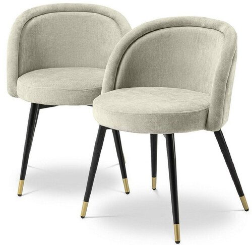 Casa Padrino Luxus Esszimmerstuhl Set Sandfarben / Schwarz / Messing 57,5 x 58 x H. 77 cm - Edle Esszimmerst�hle - Luxus Esszimmer M�bel