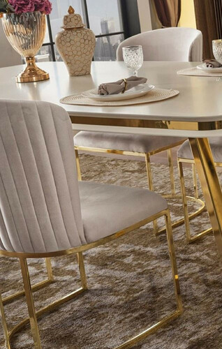 Casa Padrino Luxus Esszimmerstuhl 8er Set Grau / Gold 66 x 52 x H. 90 cm - Luxus Esszimmer & Restaurant M�bel
