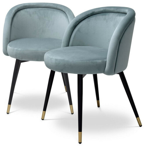 Casa Padrino Luxus Esszimmerstuhl Set Blau / Schwarz / Messing 57,5 x 58 x H. 77 cm - Edle Esszimmerst�hle - Luxus Esszimmer M�bel