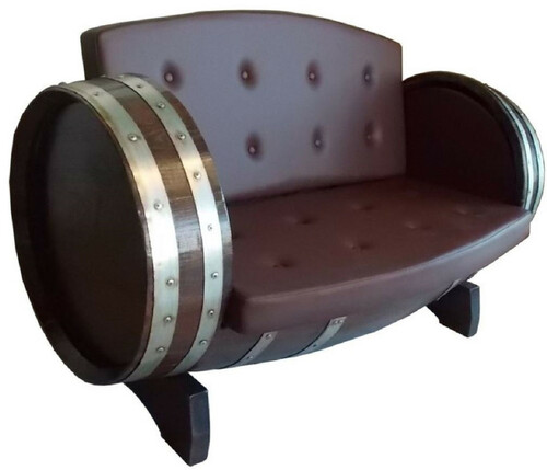 Casa Padrino Luxus Fass Sofa Braun / Silber 130 x 65 x H. 85 cm - Gepolstertes Massivholz Weinfass Sofa - Garten Terrassen Gastronomie M�bel