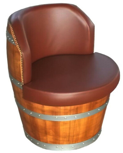 Casa Padrino Luxus Fass Sessel Braun / Naturfarben / Silber  69 x H. 75 cm - Gepolstertes Massivholz Weinfass Sessel - Garten Terrassen Gastronomie M�bel