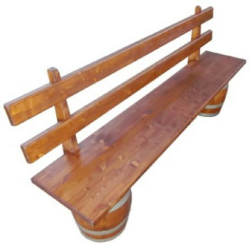 Casa Padrino Luxus Fass Sitzbank Braun / Silber 200 x 34 x H. 95 cm - Handgefertigte Rustikale Massivholz Bank mit R�ckenlehne - Garten Terrassen Gastronomie M�bel