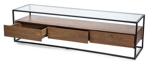 Casa Padrino Luxus Fernsehschrank Braun / Schwarz 150 x 40 x H. 40 cm - TV Schrank mit geh�rteter Glasplatte und 3 Schubladen - Wohnzimmerm�bel