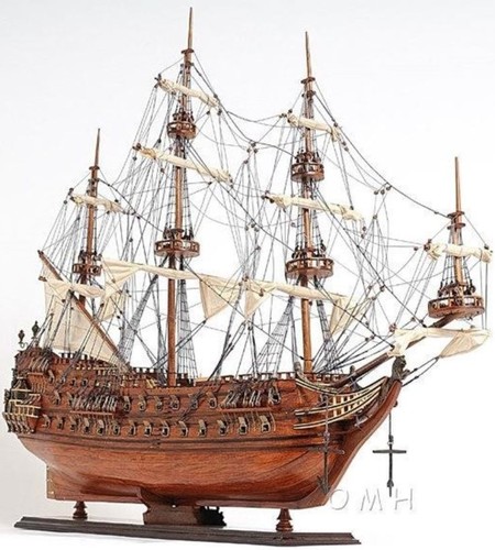 Casa Padrino Luxus Flaggschiff Zeven Provincien mit Massivholz St�nder Braun 93,2 x 29,8 x H. 80,5 cm - Handgefertigtes Deko Schiff Holzschiff Segelschiff