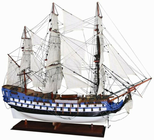 Casa Padrino Luxus Flaggschiff Le Protecteur mit Massivholz St�nder 94 x 30 x H. 79 cm - Handgefertigtes Deko Schiff Holzschiff Segelschiff Kriegsschiff - Deko Accessoires