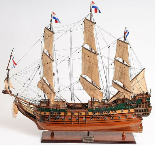 Casa Padrino Luxus Flaggschiff Friesland mit Massivholz St�nder Braun / Naturfarben / Gr�n 94 x 27,9 x H. 88,9 cm - Handgefertigtes Deko Schiff Holzschiff Segelschiff