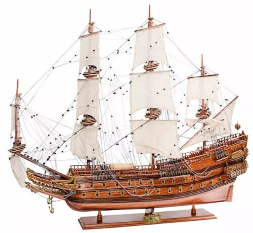 Casa Padrino Luxus Flaggschiff Wasa mit Massivholz St�nder Braun 96,5 x 27,9 x H. 87 cm - Handgefertigtes Deko Schiff - Holzschiff - Kriegsschiff - Segelschiff - Deko Accessoires