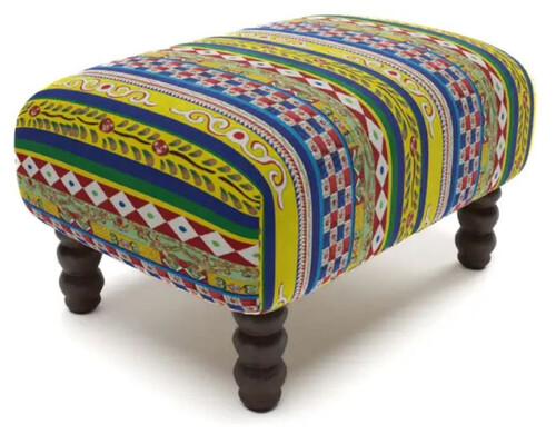 Casa Padrino Luxus Fu�hocker mit Streifen Mehrfarbig / Schwarz 77 x 55 x H. 45 cm - Rechteckiger Samt Hocker - Wohnzimmer M�bel - Hotel M�bel - Luxus M�bel - Luxus Einrichtung