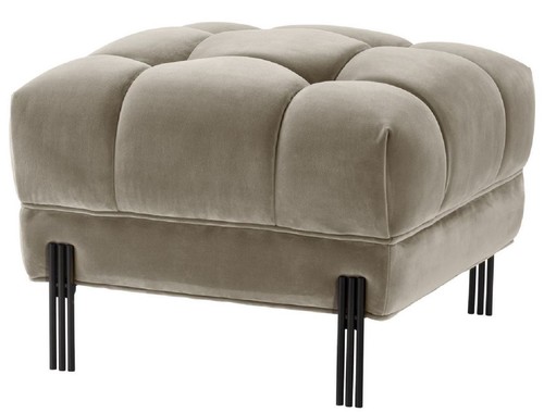 Casa Padrino Luxus Fu�hocker Greige / Schwarz 59 x 59 x H. 43 cm - Samt Hocker mit Edelstahl Beinen - Wohnzimmer M�bel