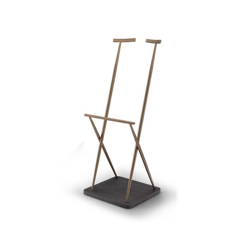 Casa Padrino Luxus Garderobenst�nder Dunkelgrau / Messing 57 x 55 x H. 142 cm - Garderobenst�nder mit Ulmenfurnier - Moderne Flur M�bel - Luxus Qualit�t