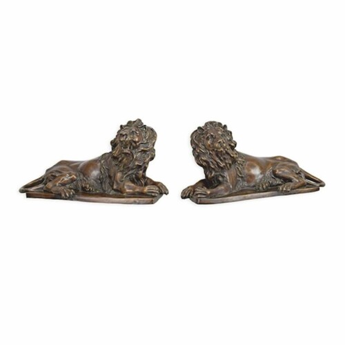 Casa Padrino Deko Bronze Skulpturen Set L�wen 58,5 cm - Bronze Figuren