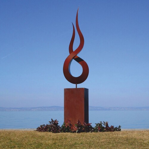 Casa Padrino Luxus Garten Deko Stahl Skulptur Flamme auf S�ule Rost H. 301 cm