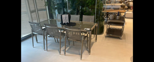 Casa Padrino Luxus Garten Essgruppe Beige 7-teilig 90 x H. 75 cm - Wetterfest und hochwertig verarbeitet - Moderne Garten M�bel - Luxus Qualit�t
