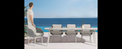 Casa Padrino Luxus Garten Essgruppe Grau 7-teilig 110 x H. 75 cm - Wetterfest und hochwertig verarbeitet - Moderne Garten M�bel - Luxus Qualit�t